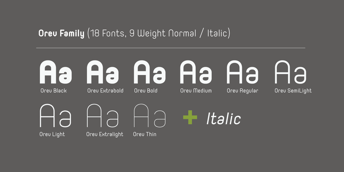 Przykład czcionki Orev Extra Light Italic